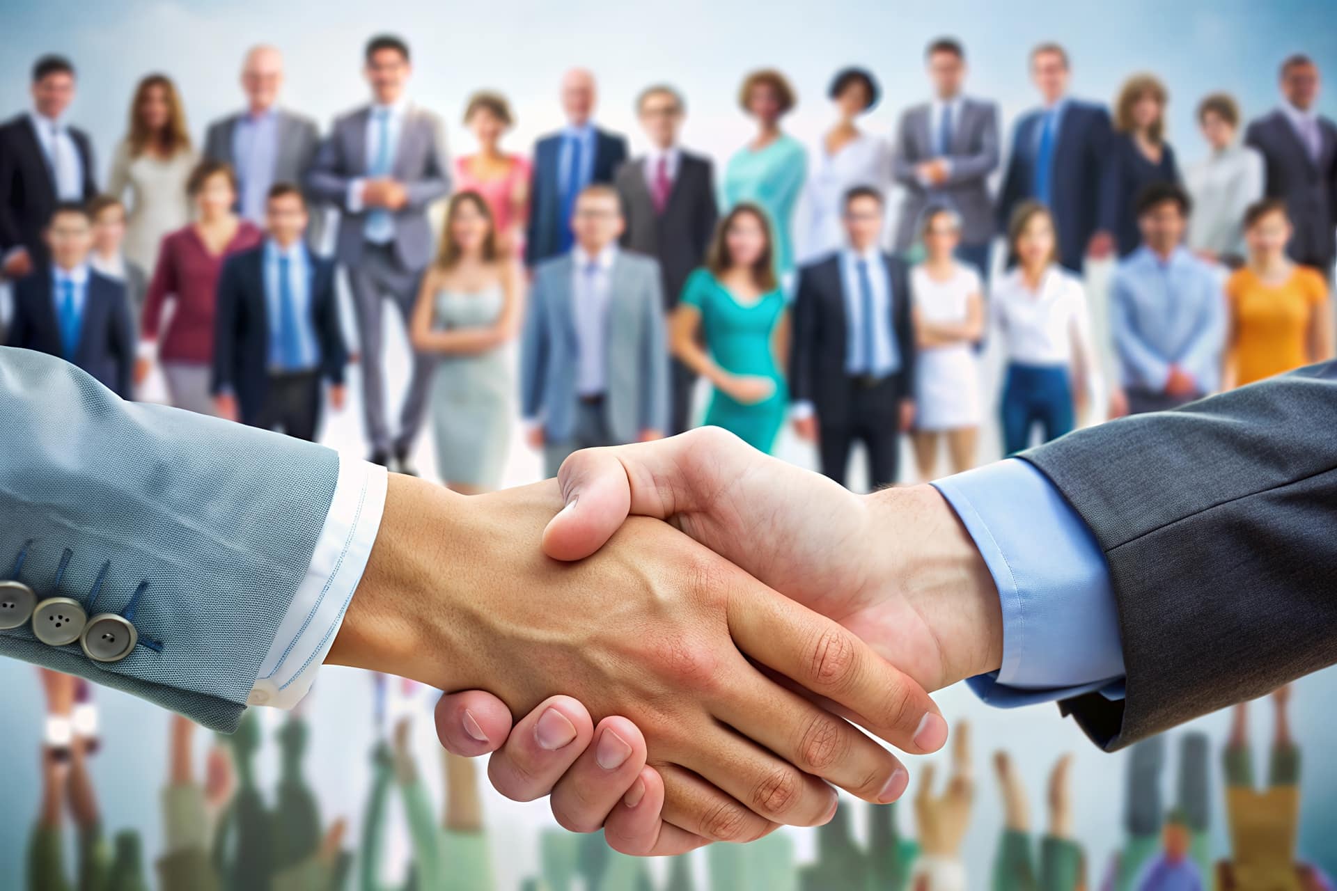 Handschlag mit Team im Hintergrund | Eventmoderator