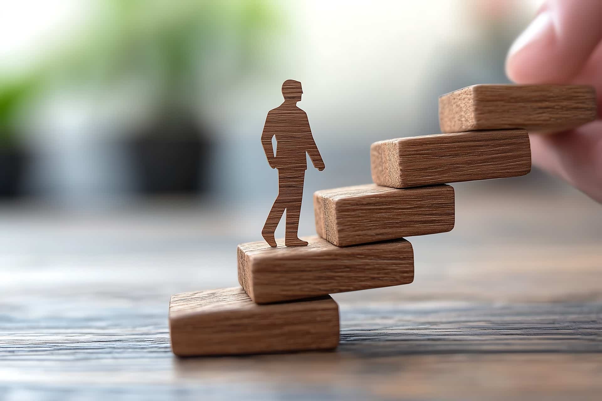 Holzfigur steigt Karrieretreppe hoch | Kosten Privatschule Berlin