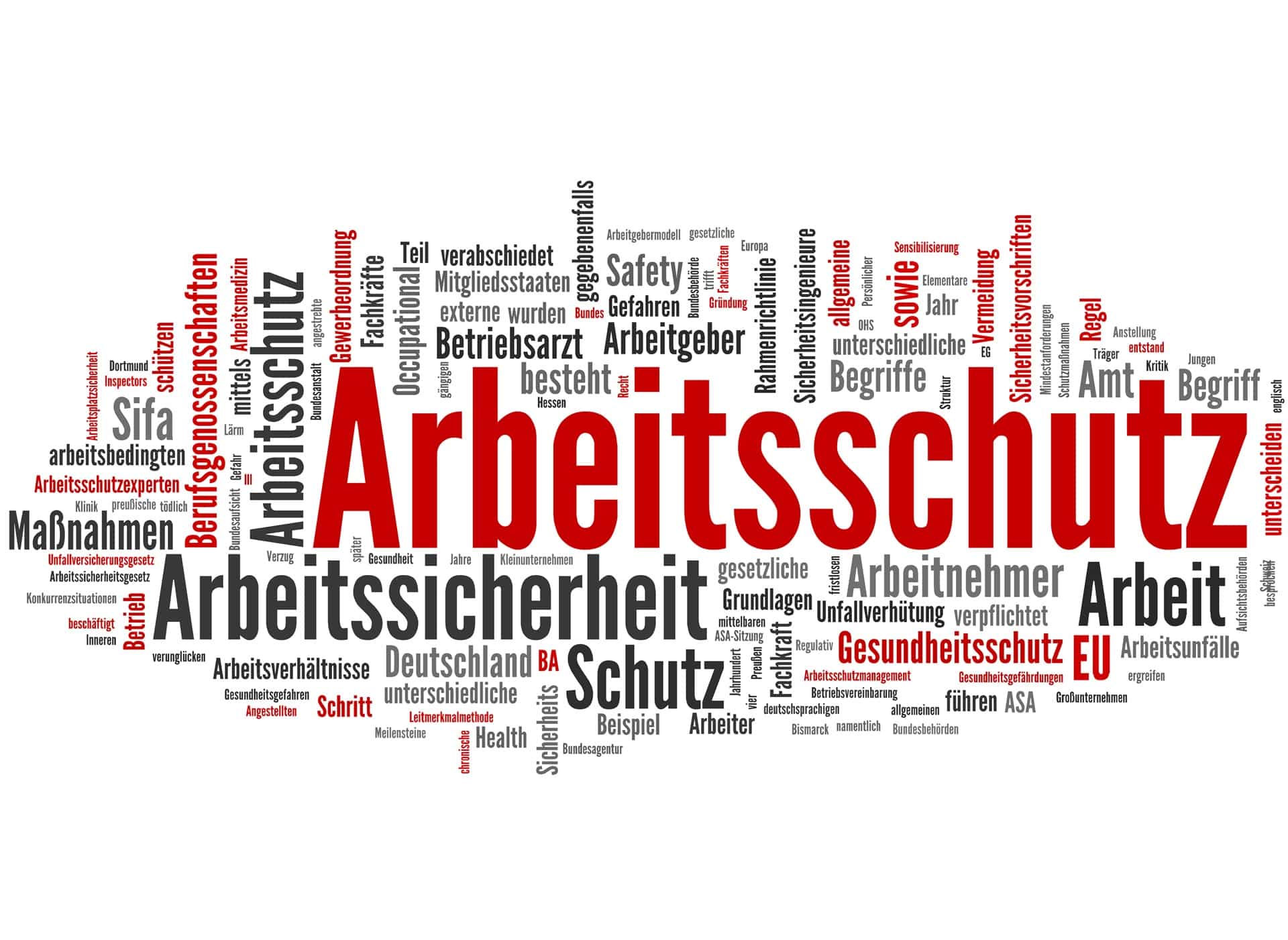 Wortwolke mit Begriffen zu Arbeitsschutz, Sicherheit und Gesundheit | Arbeitsschutz E-Learning