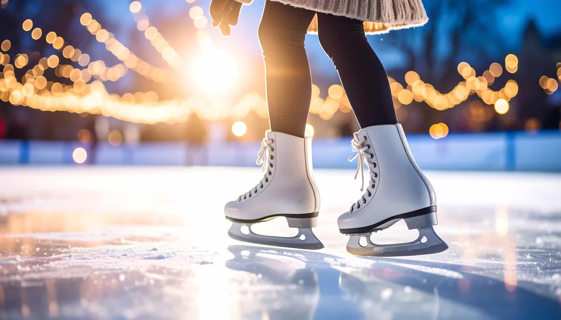 Eislaufen bei Abendlicht auf Winterbahn | Schlittschuhe Bauer